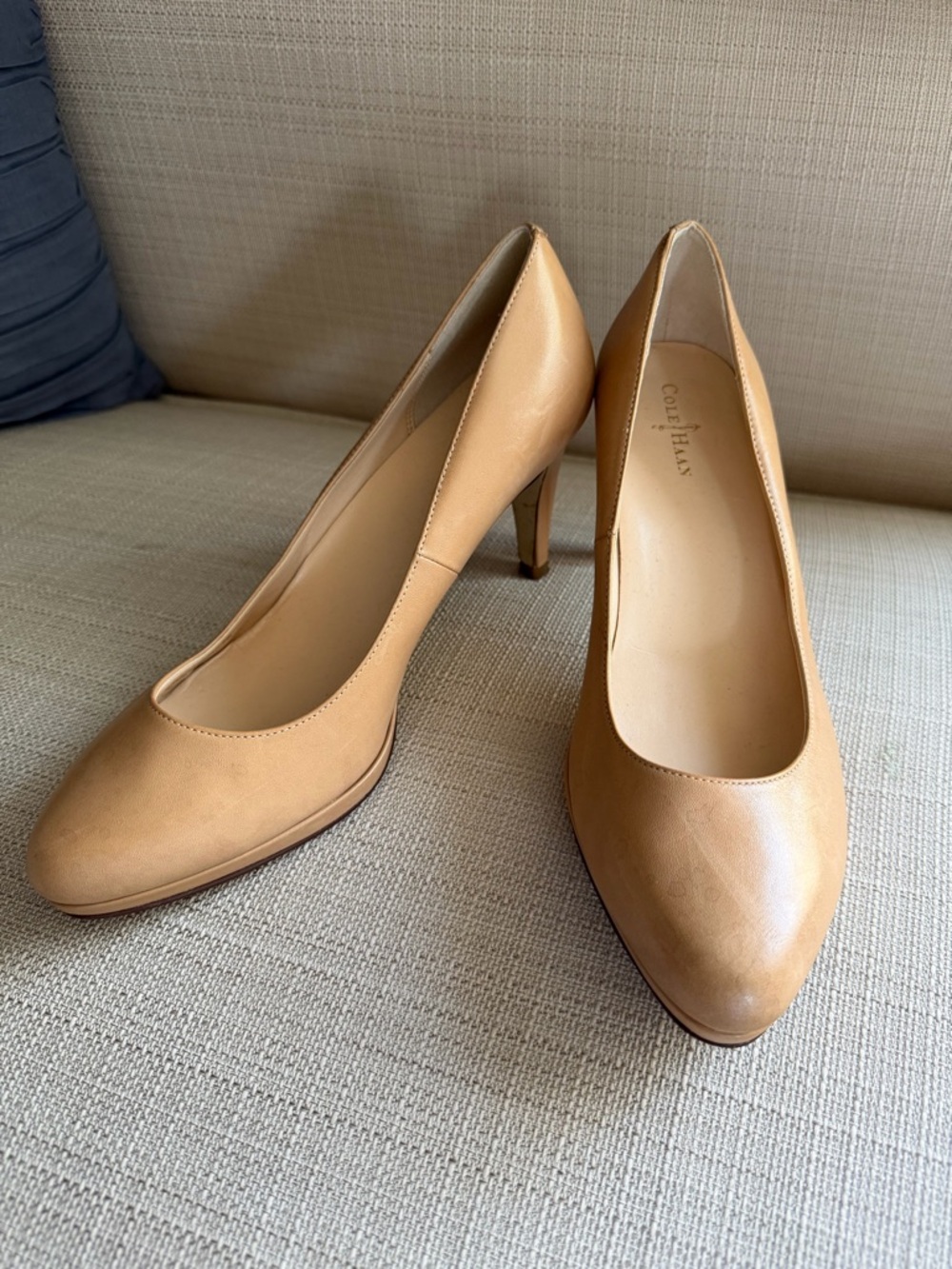 Cole Haan Tan Leather Mid-Heel Pumps